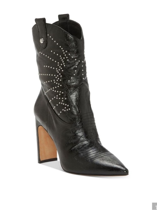 Jessica Simpson Black Pointed-Toe Studded Western Block-Heel Boot